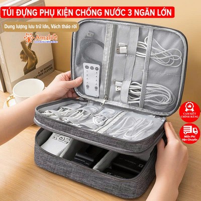 Túi Đựng Đồ Công Nghệ Số Chống Nước 3 Ngăn Lớn, Túi Đựng Phụ Kiện Điện Thoại Máy Tính Có Chống Sốc Hãng Amalife