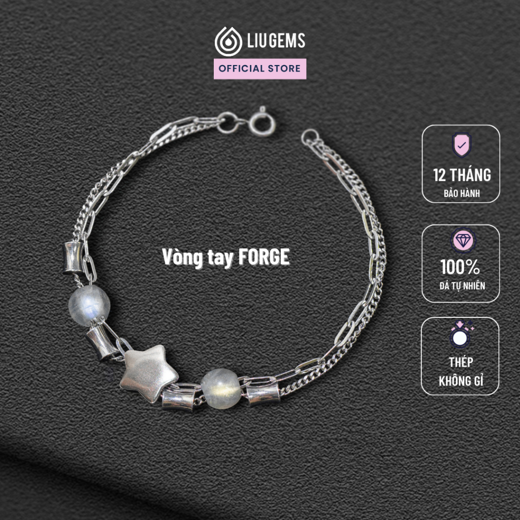 Vòng Tay Thép Không Gỉ Cao Cấp Mix Đá Tự Nhiên 8Ly Liugems Cho Nam Nữ Unisex Forge VT03