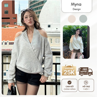   Voucher 30k Áo Trễ Hở Vai Kiểu Nữ Vải Nỉ 2 Da Dáng Trễ Vai Mùa Thu Đông Myna Clothings 