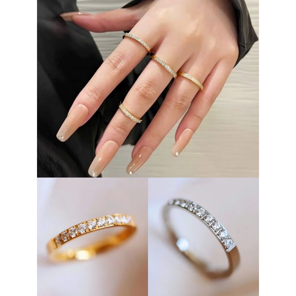[Giá 1 chiếc] Nhẫn nữ titan đính 10 viên đá lấp lánh – phong cách hiện đại, sang trọng – không gỉ sét, bền màu