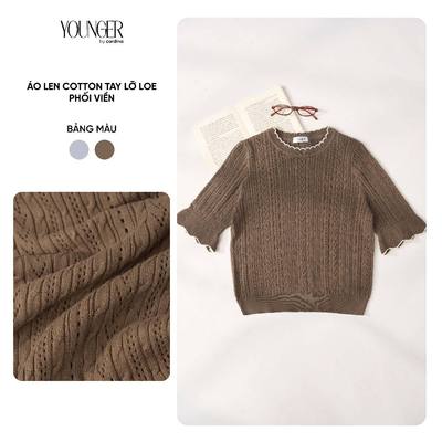 Áo len nữ YOUNGER BY CARDINA chất liệu len cotton tay lỡ loe phối viền 5YALC04