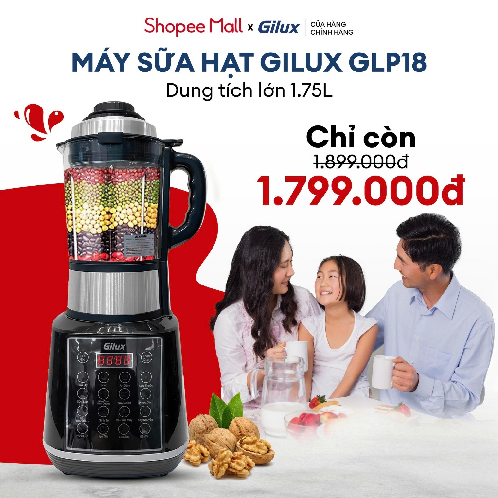 Máy làm sữa hạt Gilux 15 chức năng - Máy Độ Ồn Thấp - Nắp Inox (PHIÊN BẢN NÂNG CẤP)