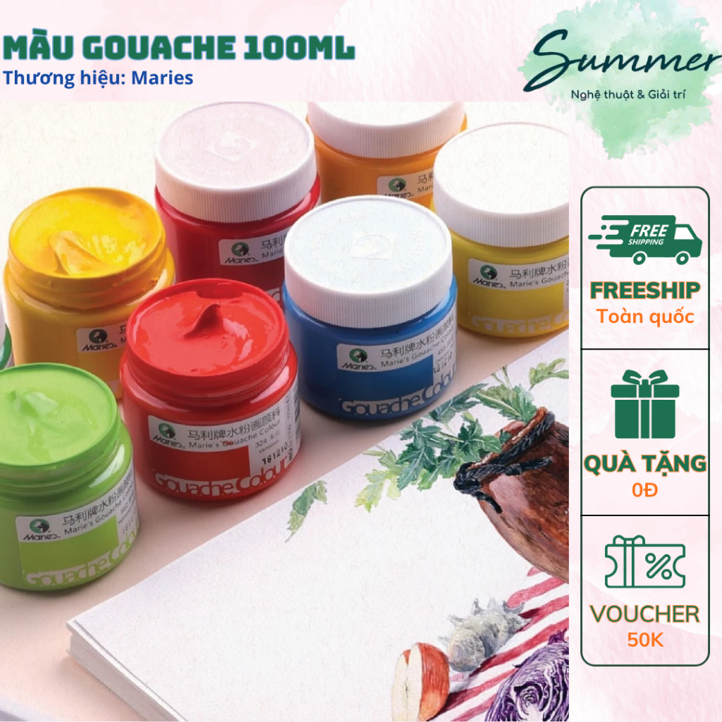 Màu Gouache Marie’s 100ml Chuyên Đệm Che Phủ Cao Màu Nước Opaque Mới Bắt Đầu Chuyên Nghiệp – Họa cụ Summer