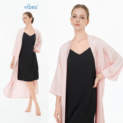 VIBES Áo choàng ngủ dáng dài freesize Lụa cao cấp Vivie Silk Robe, áo choàng cô dâu sang trọng