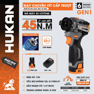 Máy chuyên vít trượt HUKAN G1-CVT345, Lực siết 45N.m, 23 Cấp trượt - Không chổi than
