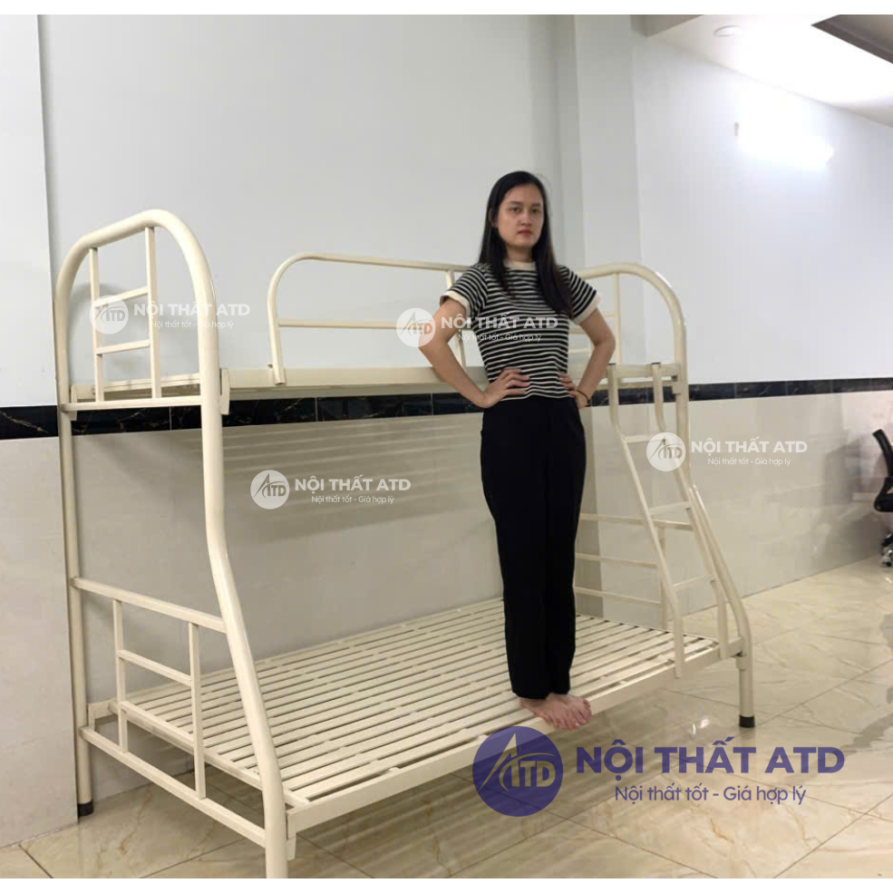 Giường sắt hai tầng 1mx2m màu kem giá siêu rẻ dễ lắp ráp