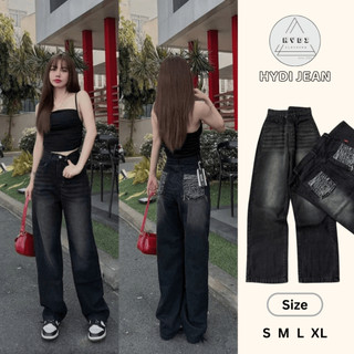  Quần Jean Nữ Ống Rộng Màu Đen Wash Ánh Bạc Rách Túi Sau Cá Tính Basic Dài 103cm J747 HYDI JEAN 