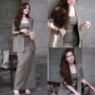  G82 Set dạ tiêu 3 món  áo khoác chân váy bra  hàng ép mùng dày dặn - Set đồ nữ sang chảnh 