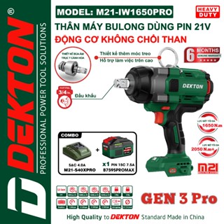  Thân máy siết bulong pin DEKTON M21-IW1650PRO Lực siết 1650Nm 4 Tốc độ 4 chế độ thông minh Bulong 3 4 