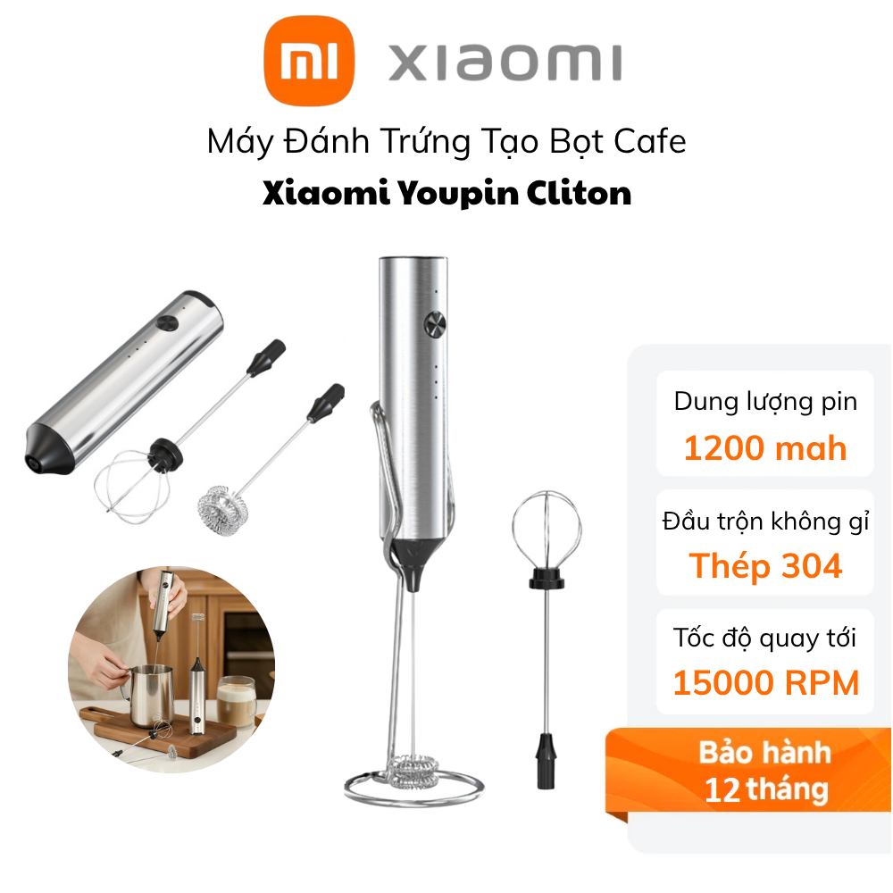 Máy Đánh Trứng Tạo Bọt Cafe Cầm Tay 2 in 1 Xiaomi Youpin Cliton - Có Giá Đỡ Sạc Pin Type-C Chất Liệu Thép Không Gỉ