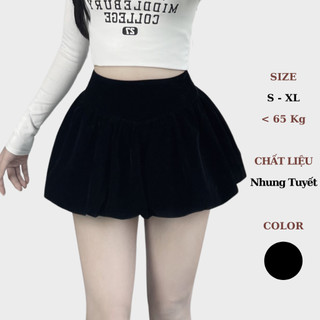  Quần Short Nhung Cạp Cao Khóa Sau BigSize Quần Đùi Nhung 2 Lớp Lưng Cao Ống Rộng-QN 