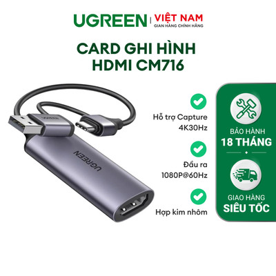 Card ghi hình HDMI Ugreen CM716/CM629 | Độ phân giải đầu ra 1080P@60Hz / 2K@30Hz | 15389 25854 | Bảo hành 1 đổi 1