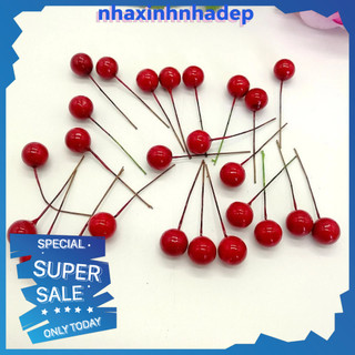  Set 50 quả anh đào giả hoa đỏ nhỏ bằng nhựa để trang trí bàn ăn nhà cửa Giáng sinh đám cưới đầy màu sắc - PHTRAN056 