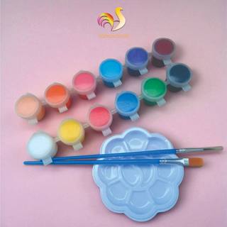 Dây 12 Màu Acrylic Pha Sẵn Loại 3/5ml Kèm 2 Cọ Vẽ Và Khay Pha Màu HUNGACOLOR