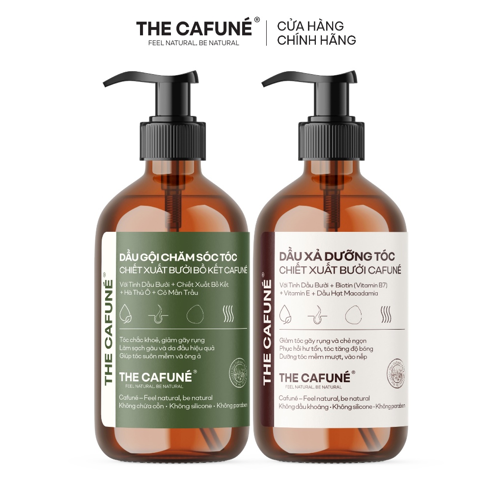 Combo dầu gội bưởi, bồ kết, dầu xả Cafuné 450ml giúp tóc chắc khỏe, giảm gãy rụng và làm mềm tóc