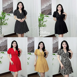  Set giả váy nữ lụa Mango tay phồng cổ chữ V phối nơ sang chảnh thiết kế eo chun co giãn form bigsize 40 - 80kg mã B52 