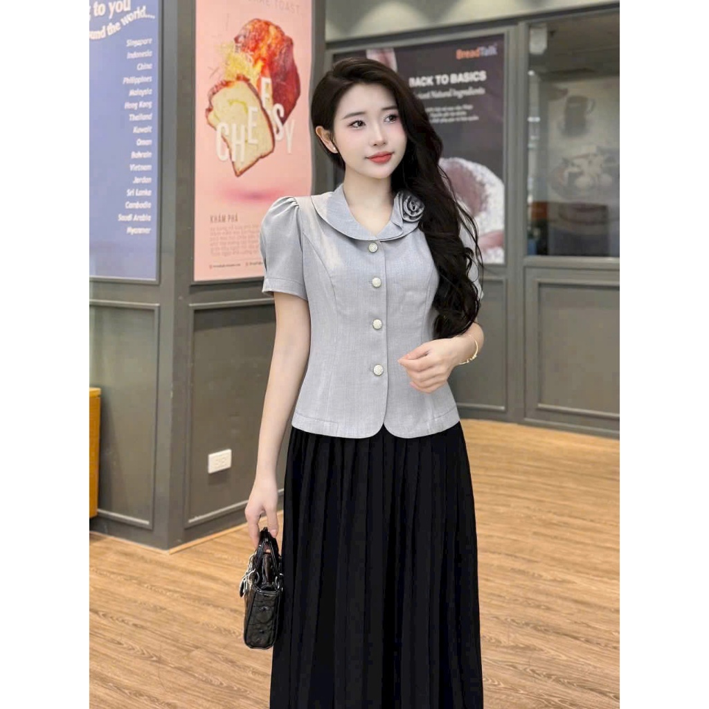 ÁO KIỂU PHỐI HOA TRÊN BÂU N66 DỄ THƯƠNG