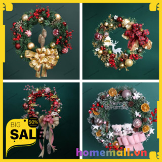   Tặng Đèn  Vòng Hoa Noel Mã TN027 Vòng Nguyệt Quế Treo Trang Trí Noel Giáng Sinh Handmade TN027 