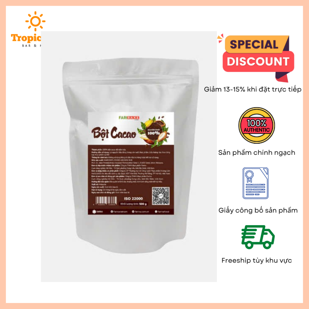 Bột cacao Faribake 100% cacao