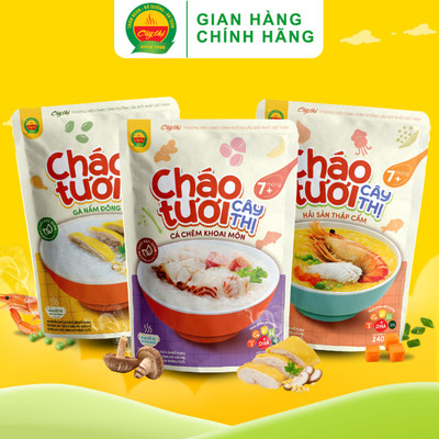 Combo 3 Gói Cháo Tươi Cây Thị Vị Mới: Hải Sản Thập Cẩm, Gà Nấm Đông Cô, Cá Chẽm Khoai Môn