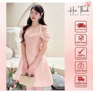   CHÍNH HÃNG HALE  V694 Váy hồng trễ vai cổ yếm dáng A ngắn dự tiệc Hà Thanh Boutique chất Tafta 