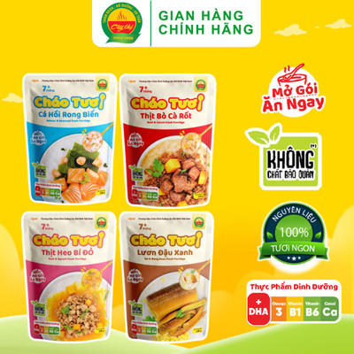 Combo 4 Gói Cháo Tươi Cây Thị Vị: Cá Hồi, Lươn Đậu Xanh, Thịt Bò, Thịt Heo