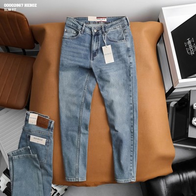 Quần jean nam Heboz dáng slim trơn D047, quần dài nam chất vải denim cao cấp - 00002867