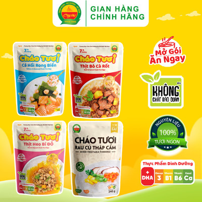 Combo 4 Gói Cháo Tươi Cây Thị Vị: Gà Ác Đậu Xanh, Cá Hồi, Rau Củ Thập Cẩm, Thịt Heo Bí Đỏ