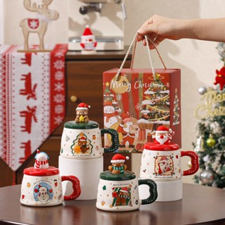  Ly Sứ Noel Có Nắp - Cốc Uống Nước Có Charm Ông Già Noel Người Tuyết Cây Thông Dễ Thương 