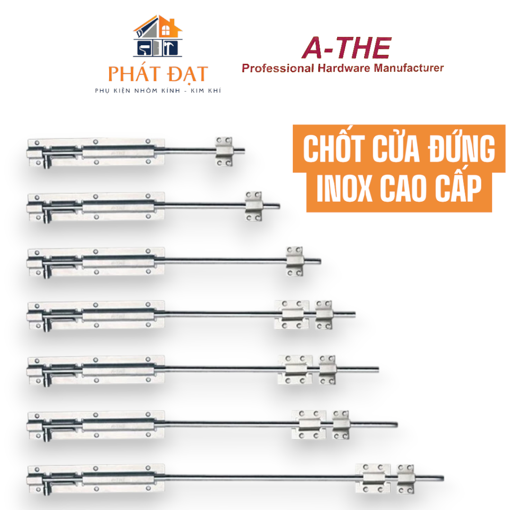 COMBO 2 CHỐT CỬA INOX, CHỐT CỬA ĐỨNG, KHÓA CỬA INOX CHỐT ATHE DÀI ĐỦ SIZE TỪ 10CM ĐẾN 60CM