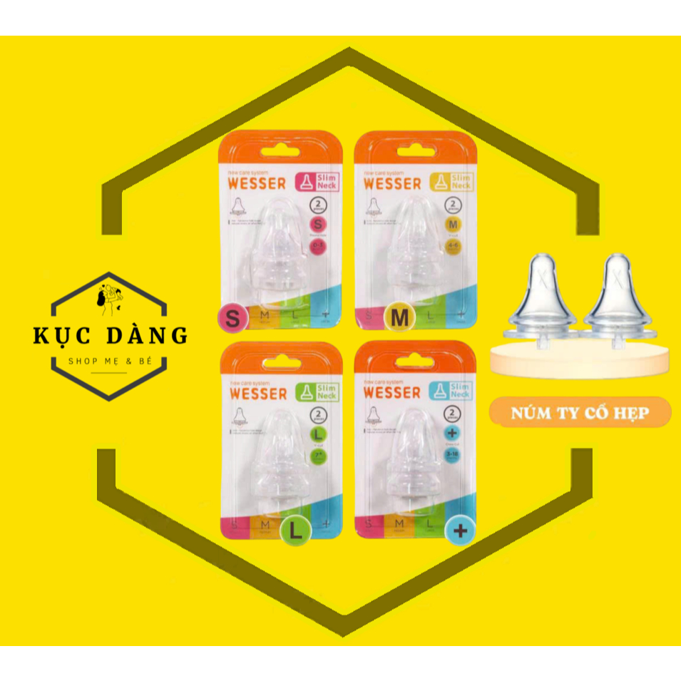 Núm vú cổ hẹp Wesser silicon siêu mềm cho bé Size S M L +