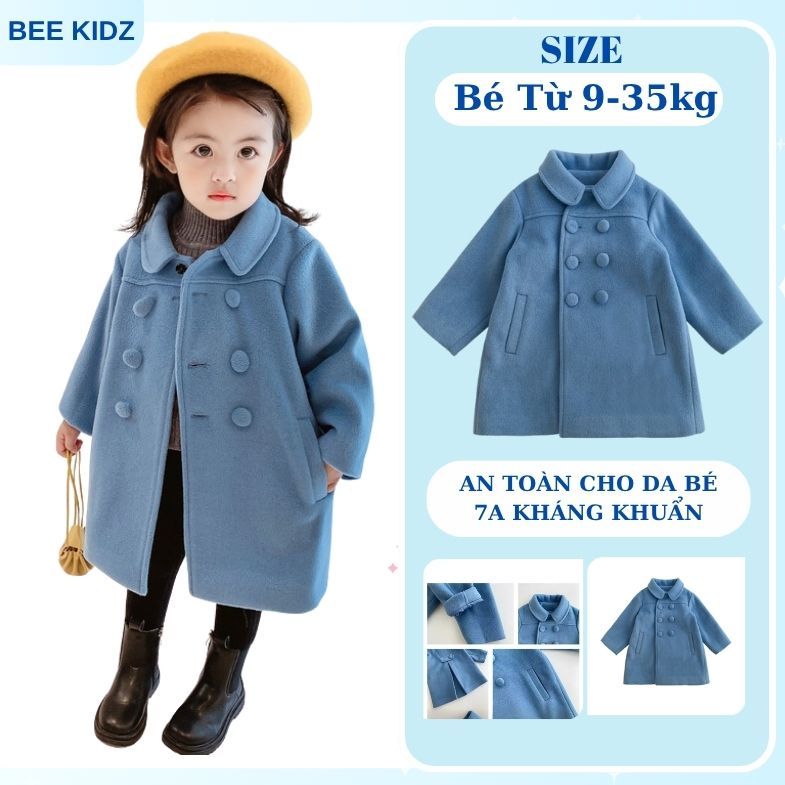 Áo Khoác Cho Bé Gái, Áo Khoác Dạ Cho Bé Gái Chất Liệu Dày Dặn  Bên Trong Trần Bông Ấm Áp Mùa Đông