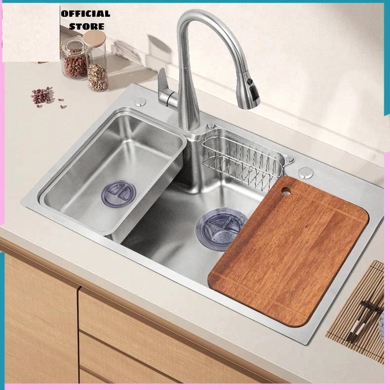 Chậu Rửa Bát 1 Hố Bán Nguyệt 78*48 Kiểu Dáng Nhật Bản Inox SUS304 Vân Sần Chống Bám Dính BH 10 Năm