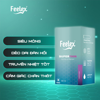 Bao cao su Hộp 30 chiếc Feelex Superthin siêu mỏng ôm sát nhiều gel hương dâu, hương nước hoa, hương vani
