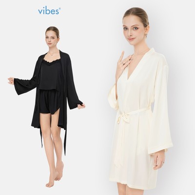 VIBES Áo choàng ngủ quyến rũ Lụa cao cấp Grace Silk Robe, áo choàng cô dâu sang trọng