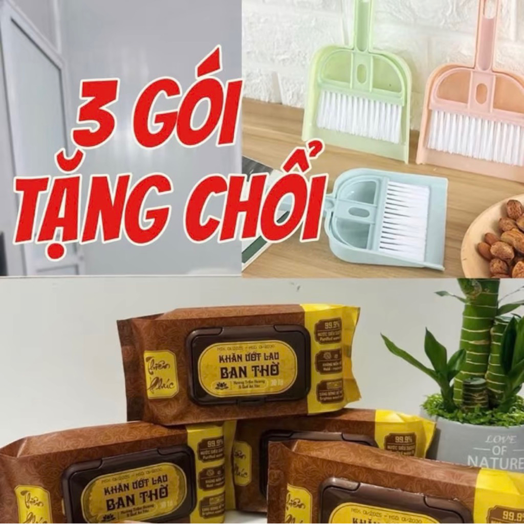 ( Tặng Chổi ) 3 Gói Khăn Ướt Lau Ban Thờ Thiên Phúc Hương Trầm Hương Và Quế An Yên Tự Nhiên Tiện Lợi An Toàn Sạch Sẽ
