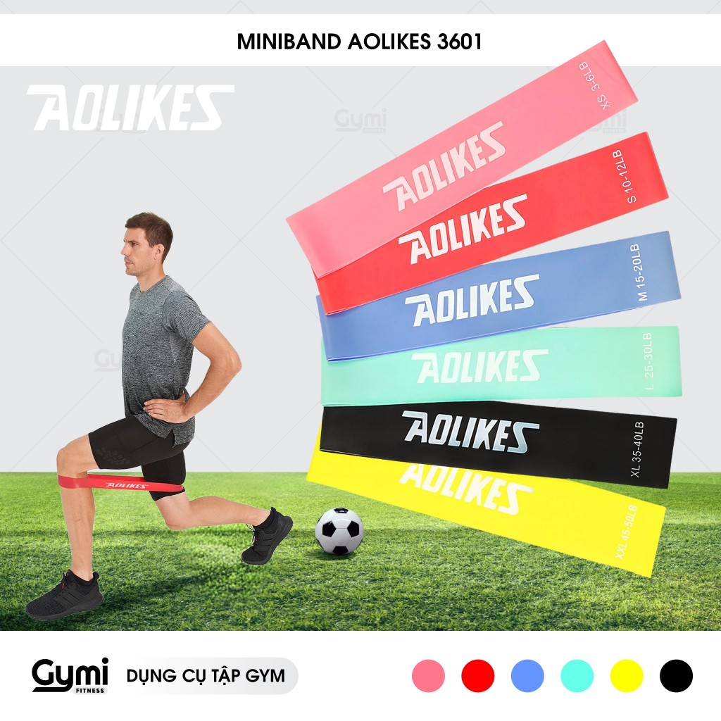 Dây Mini Band Cao Su Kháng Lực Aolikes A-3601 | Dây Miniband Tập Mông Đùi, Bộ 6 Dây Tặng Kèm Túi