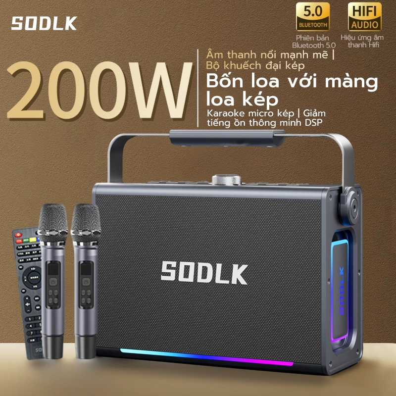 Loa Bluetooth không dây SODLK S1117 200W có 2 micro, âm trầm sâu, loa Bluetooth chính hãng 100%, hỗ 