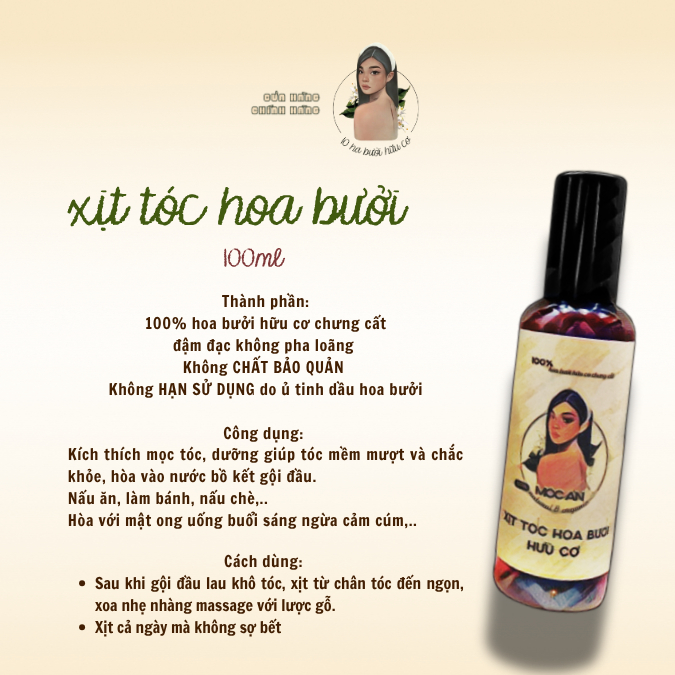   10ha bưởi hữu cơ  Xịt Kích Mọc Tóc Hoa Bưởi Hữu Cơ Mọc Tóc - Bổ sung tinh dầu hoa bưởi đặc 