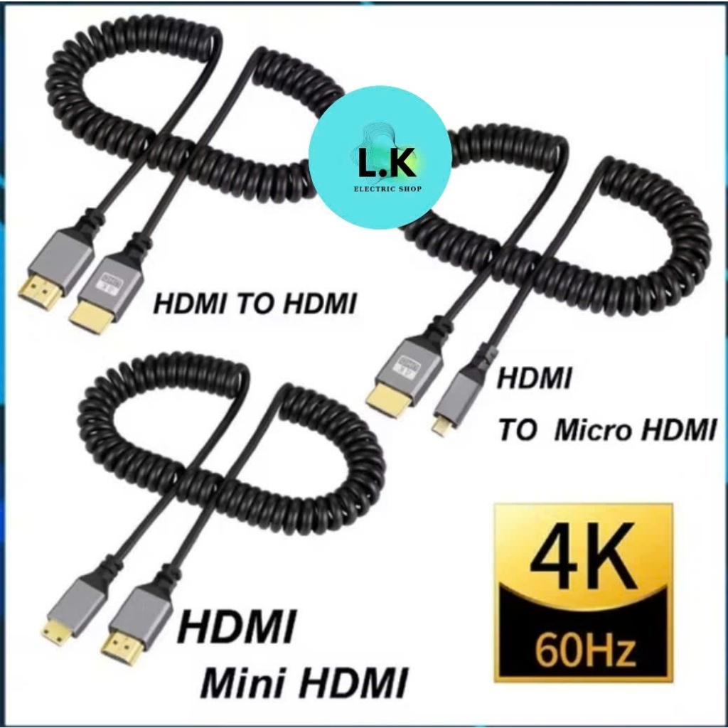 Cáp Mini HDMI lò xo xoắn co giãn HDMI / Micro HDMI 2.0 tương thích 4K 1080p 60Hz cho máy ảnh laptop 
