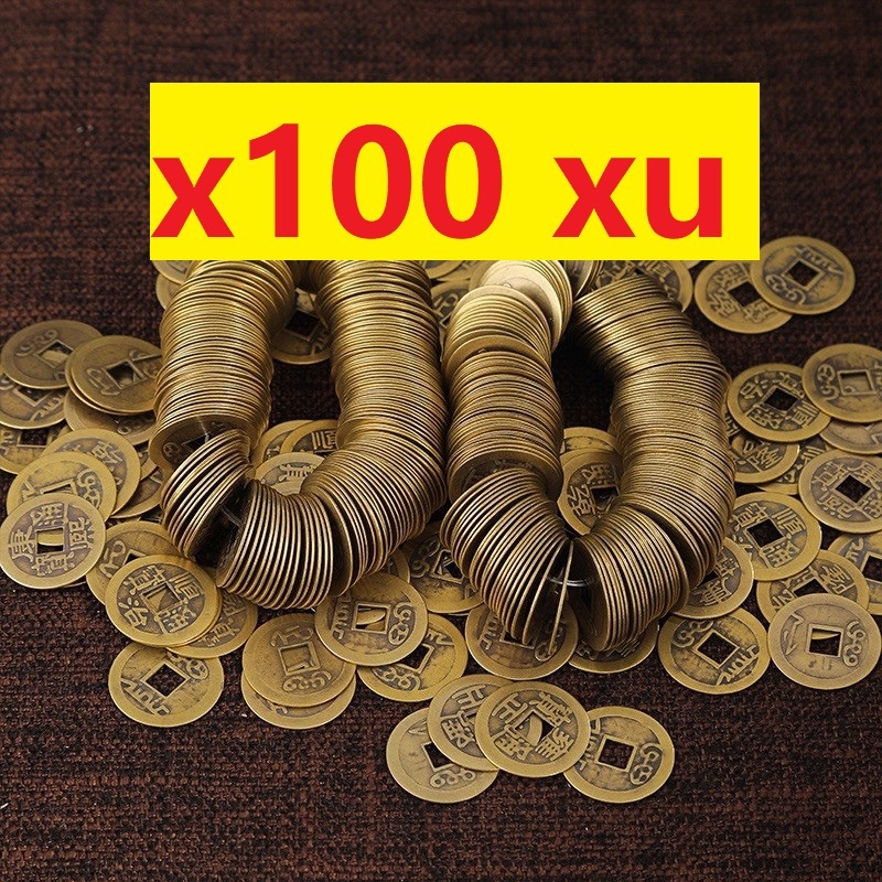 [ 100 , 200 XU ] Đồng Xu Ngũ Đế Phong Thuỷ Combo Túi 100 Xu Cổ Âm Dương