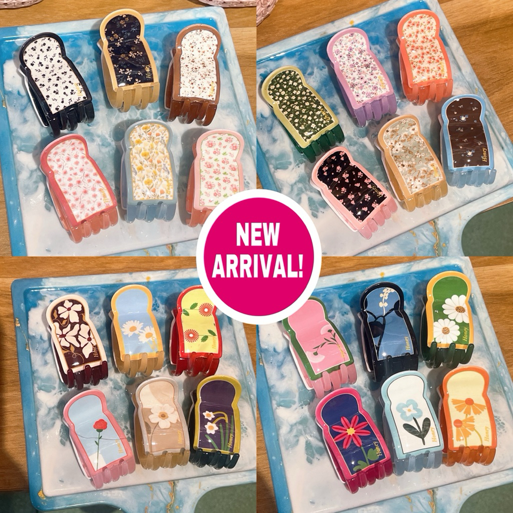 [ Có Sỉ] Set 6 cái Kẹp càng cua 5 răng in hình Honey Hoạ tiết hoa nhí nơ đơn giản, Hoạ tiết Giáng Sinh