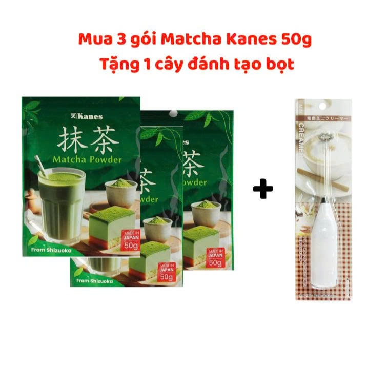 (DEAL TƯƠNG TÁC) Mua 3 Bột Matcha Kanes 50 Tặng 1 cây đánh tạo bọt