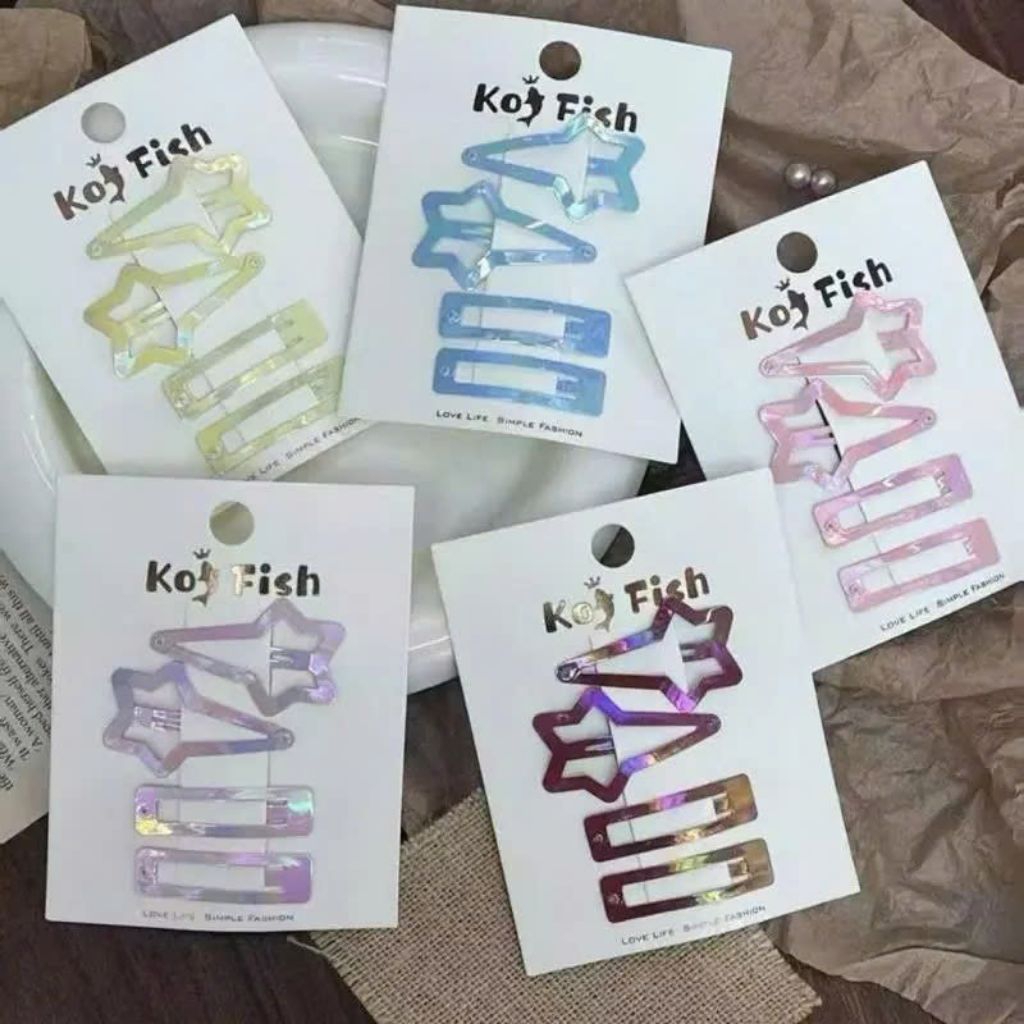 Set 4 Kẹp Tóc Ngôi Sao Trái Tim Chuyển Màu Dễ Thương Love Life Simple Fashion k1