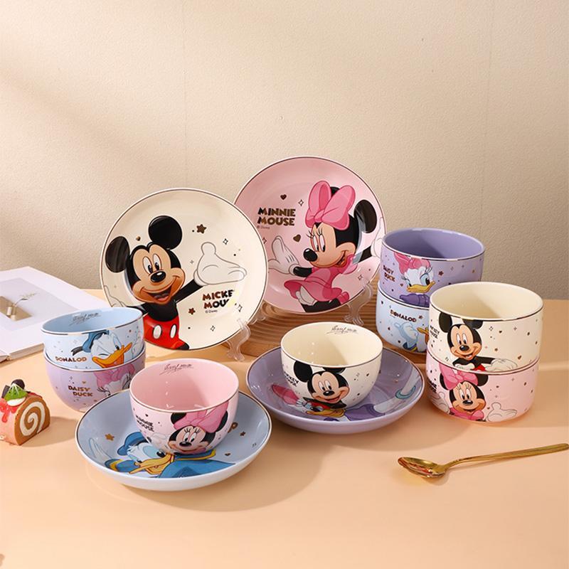 Bộ chén bát dĩa sứ HH01 cao cấp hoạt hình Mickey Minnie Donald tráng men an toàn sức khỏe