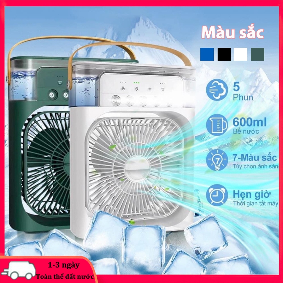 Quạt Phun Sương Tạo Ẩm Làm Mát Để Bàn,Có 5 Vòi Phun Sương Kèm Đèn Led 7 Màu Tùy Chỉnh