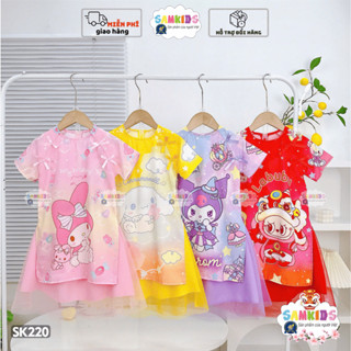  SAMKIDS - SK220 - Bộ Áo Dài Tết Cách Tân Bé Gái Kuromi - Kèm Chân Váy Phối Lưới Váy Lụa Mềm Mịn 