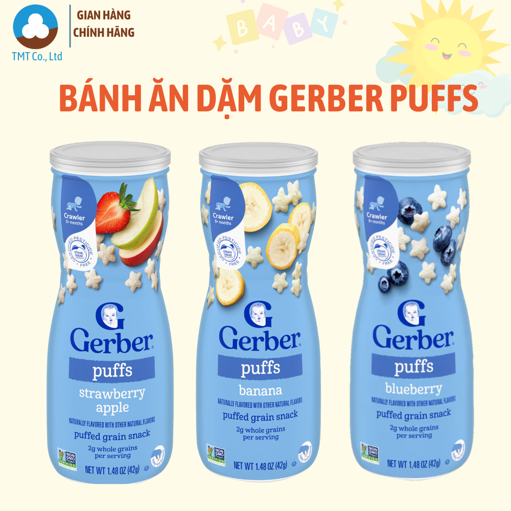 Bánh ăn dặm Gerber Puffs 42g nhiều vị, nhập khẩu Mỹ