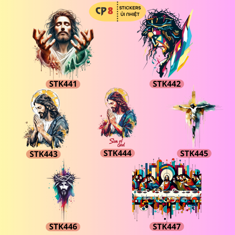 Bộ Hình In, Ủi Nhiệt Sticker Jesus 10 - CP8 PET Sticker