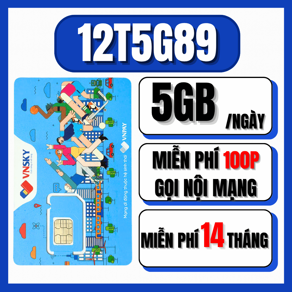 [ 14 THÁNG FREE ] Sim 5G Local VNSKY Mobi – Data Khủng 5GB/Ngày + 500 Phút Thoại – 12A69 12A79 12A89
